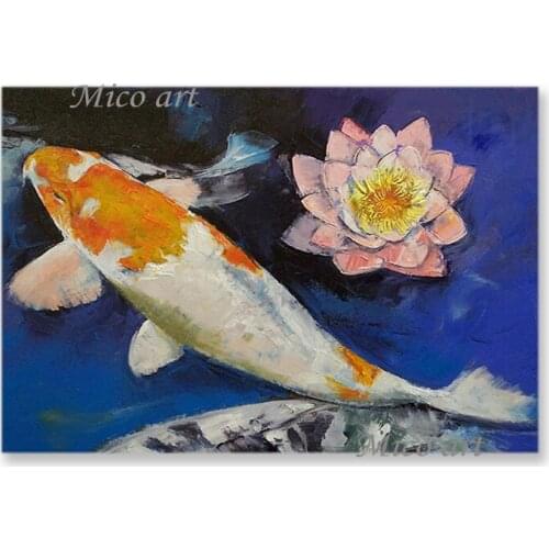 New Arrival Abstract Design Unframed Art 1 Panel Set Gold Fish Oil Painting Picture Wall Hangings Picture For Dining Room