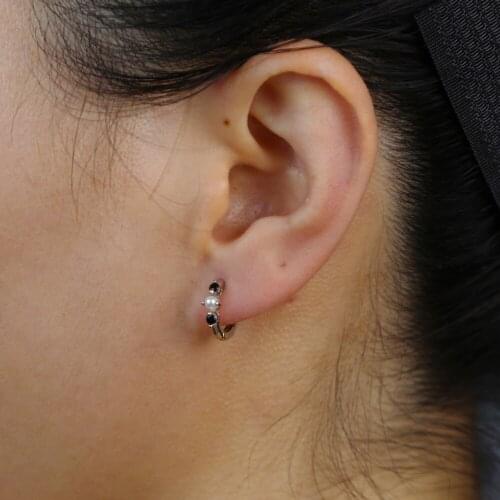 New Simple 925 Sterling Silver hoop earring with black cubic Zircon pearl Hoop Earrings For Women brincos oorbellen pendientes