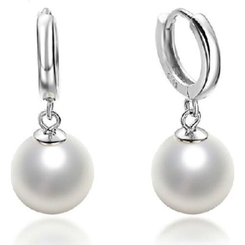 Solid Elegant Round White Pearl Drop Earrings for Women Silver Color Pearl Engagement Wedding Jewelry Brincos Birthday Gifts