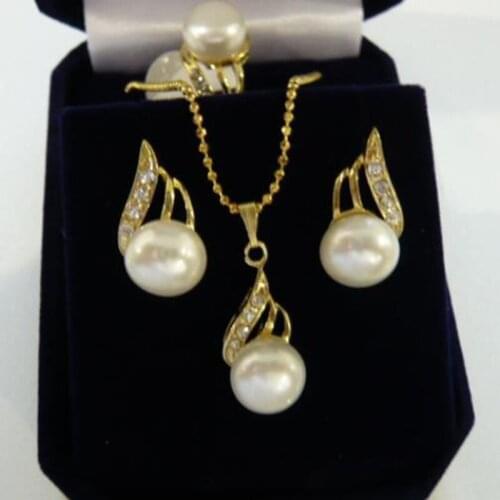 Wholesale womans noblest 18kgp white shell pearl beautiful design earrings pendant necklace & ring(#7.8.9) jewelry