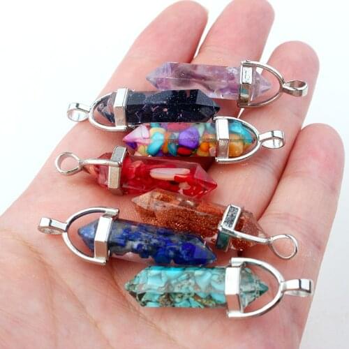 Resin Crystal Column Stone Key Chain Transfer Stone Hexagonal Column Hook Women Charm Pendant Accessories