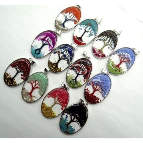 Natural stone Quartz Crystal Turquoises 7 Chakra Reiki Healing Tree pendant for diy Jewelry making necklace Accessories A3