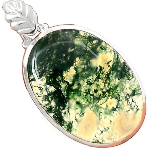 Lovegem MOSS AGATE Pendant 925 Sterling Silver, 50 mm, AP2669