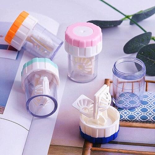 Portable Contact Lens Cleaner Case Box Unisex Manual Rotation Type Plastic Container Storage Holder For Travel Eyes Travel Kit