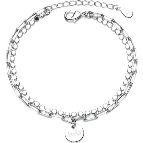 Simple Double Layer Bracelet 925 Sterling Silver Lucky Round Card Adjustable Bracelet For Women Girl Party Jewelry Gift