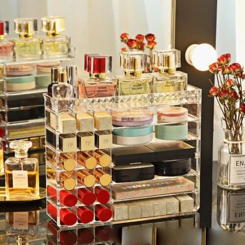 Clear Acrylic Makeup Organizer Storage Box Women Powder Lipstick Eye Shadow Display Stand Holder Cosmetic Display