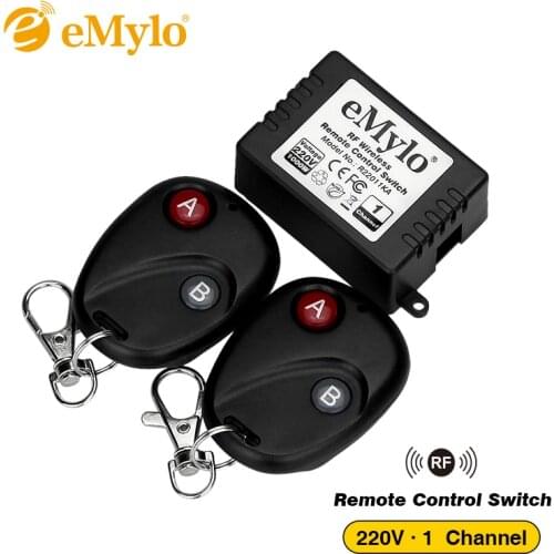 EMylo RF Wireless Light Remote Control Switch 220V-230V-240V 1000W 433Mhz with 1CH Relay 2pcs 2-Button Black Transmitter Toggle