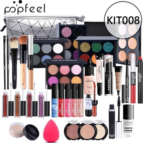 Popfeel Christmas Makeup Sets + Bag Eyeshadow Eyebrow Eyeliner Lipgloss Lipstick Foundation Concealer Makeup Brushes Girl Gift