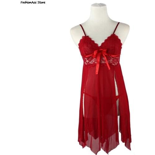 Sexy Lace Robe Women Dress Bride Lingerie Nighties Split Sleepwear Pajamas Mini Dress Erotic Babydolls Nightwear