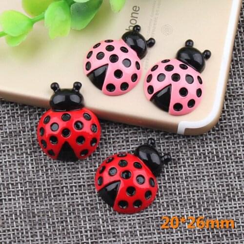 Newest 10pcs 20*26mm Kawaii Resin Cabochons Flatback Cute Ladybug Shape Embellishments Scrapbooking Clay Bead Charm Material