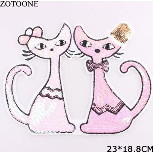 ZOTOONE Big Sequin Patches Cat Patches Iron on Hot Melt Adhesive Applique Embroidery Patches Sewing DIY Clothing Accessories C
