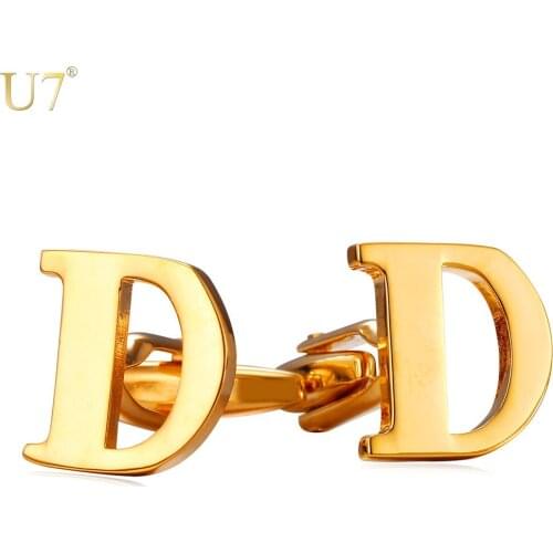 U7 Name Jewelry Cufflinks Mens Jewelry Trendy Gold Color Alphabet D Letter Charm Blanks Cuff Links Birthday Gift With Box C204