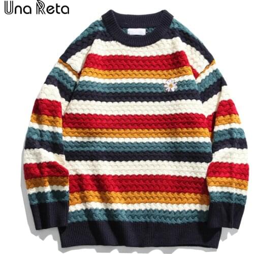 Una Reta Sweater Men New Harajuku Winter Mens Clothing Embroidery Flowers Knitted Loose Sweater Pullover Oversized Sweater