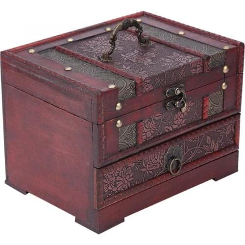1pc Vintage Cosmetic Box Classical Wooden Jewelery Gift Storage Box Case Holder Chest Organizer With Mirror Storage Organizer
