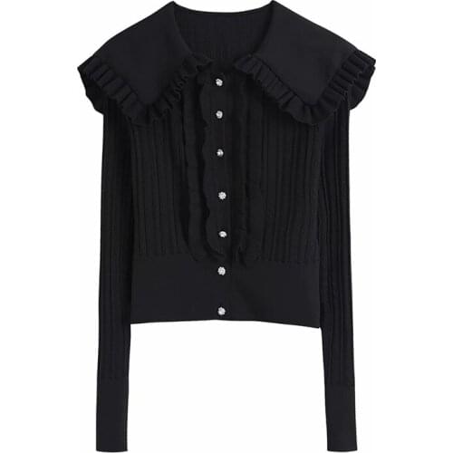 New Womens Retro Jacquard Mesh Fabric Knitted Single-Breasted Shawl Lapel Laminated Decorative Solid Color Cardigan Jacket