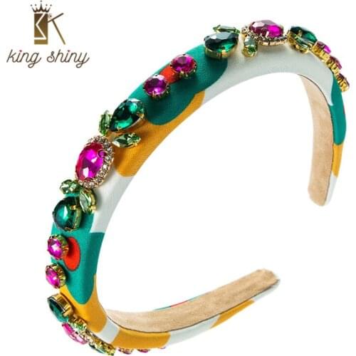 King Shiny Elegant Multi Color Crystal Flower Headband Luxury Geometric Gem Diamond Hairband Girls Party Hair Accessory Jewelry