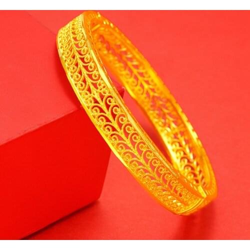 Hollow Bangle Bracelet Women Jewelry Yellow Gold Filled Fashion Gift
