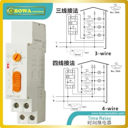 ZHRT1-SC time relay with 3 different modes (ON, OFF and auto) is used in cold rooms or staircase lamp control circuits