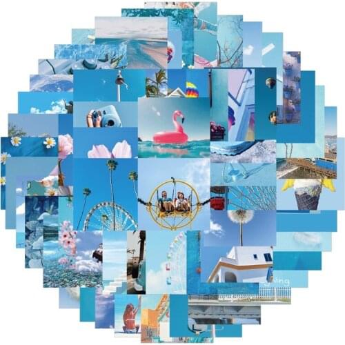 10/60pcs Ins Blue Landscape Sticker Beautiful DIY Mobile Phone Skateboard Notebook Suitcase Decoration Waterproof Sticker