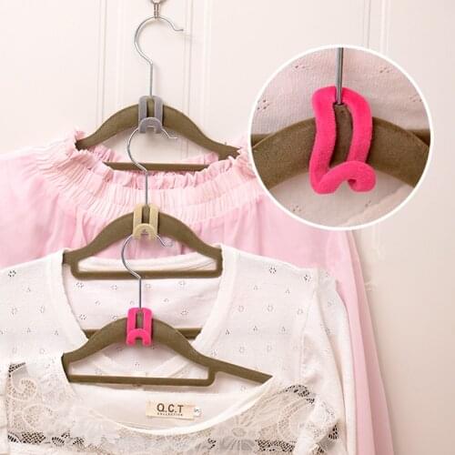 10pcs/Bag Home Creative Anti-slip Mini Flocking Clothes Rack Hooks Clothes Hanger Easy Hook Closet Organizer Random Color