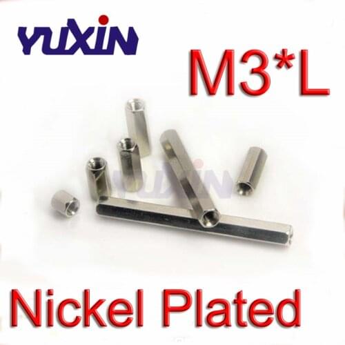 100pcs M3*L 3mm Nickel Plated Brass Standoff Spacer Female Female Spacing Screws Sliver Colour Brass Threaded Spacer Hex Spacer