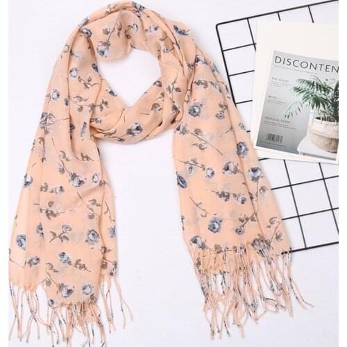 120pcs/lot new fashion small rose flower print scarf shawl pashmina with tassel/muslim floral scarves