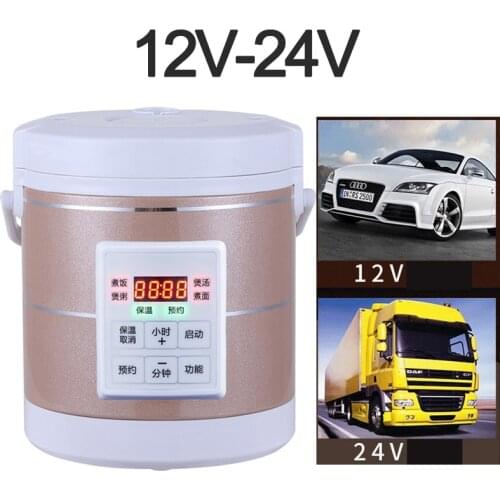 12V-24V Electric Rice Cooker for Car Truck Soup Porridge Cooking Pot Heating Lunch Box Food Steamer Meal Heater Warmer 1.6L