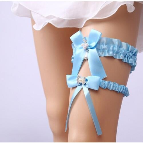 2pcs Sets Leg Garter Wedding Garter Bride Souvenir Garters Satin Bowknot Pearl Crystal Wedding Garter Belt Toss For Ladies