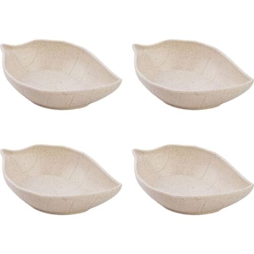 4 Pcs Seasoning Dish Wheat Straw Lightweight Creative Leaves Shape Seasoning Bowl Food Sauce Dish for Ktichen