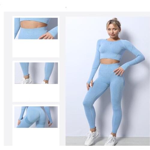 Seamless Women Yoga Set Workout Shirts Sport Leggings 2 Piece Crop Top Bra Leggings Workout Gym suit Fitness Sport Sets