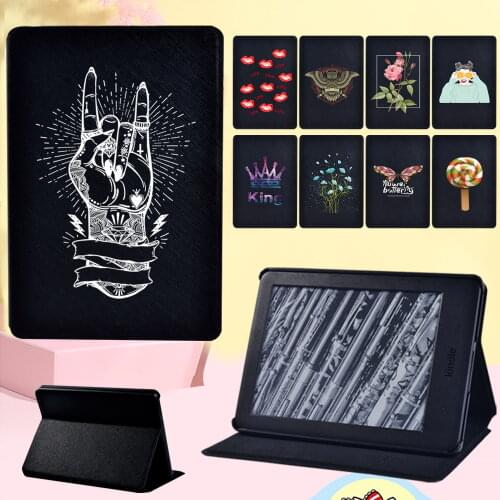 Case for Amazon Kindle EReader Paperwhite 1 2 3 4/Kindle (8th/10th Gen) Drop Resistance Print Pattern Flip Tablet Case + Stylus