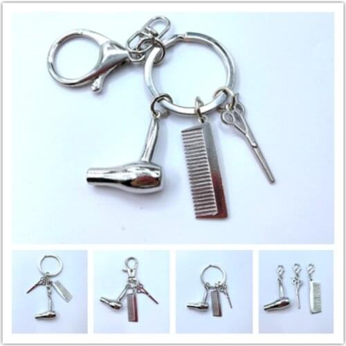 Decorative Keychains Hairdressers Gift Comb Scissors Hair Dryer Car-styling Interior Accessories Car Key Rings Keyring 1pcs