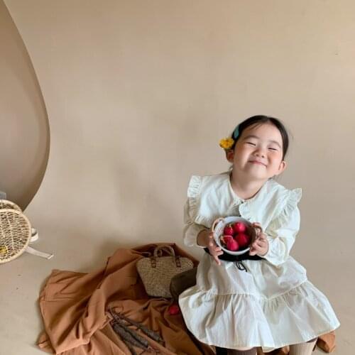 Childrens clothing 2021 autumn new girls lovely lace doll big Lapel dress princess dress kids clothes