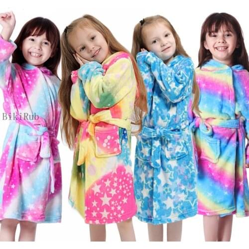 Winter Kids Bathrobe Autumn Cartoon Baby Bath Robe Stitch Unicorn Animal Hooded Towel Bathrobes Children Pajamas Boys Girls Robe