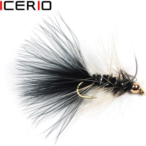 ICERIO 10PCS Long Shank Bead Head Woolly Bugger Streamer Fly Trout Fishing Lure Bait Size #10