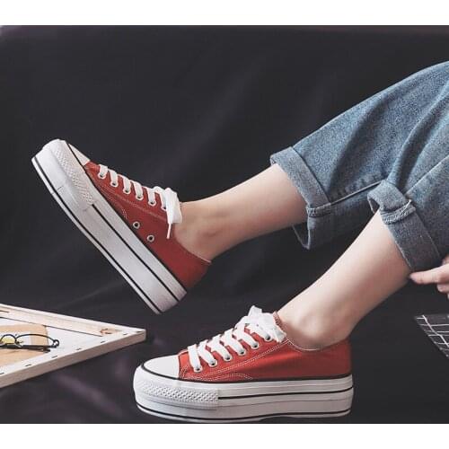 Ladies Canvas Sneaker with Platform White Shoes Woman Platform Yellow Trainers Black Woman Sneakers New Trend Chunky Sneakers