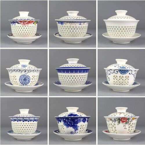 Chinese Tea Set Tureen Gaiwan Vintage hand-painted Ceramic Teaware Sets Hand-painted Bone China porcelain Kung Fu Tea Set Bowl