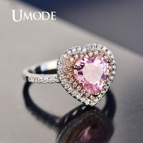 UMODE Pink Heart Rings for Women Luxury Crystal Engagement Wedding Rings Vintage Cubic Zirconia Ring Women Accessories UR0568