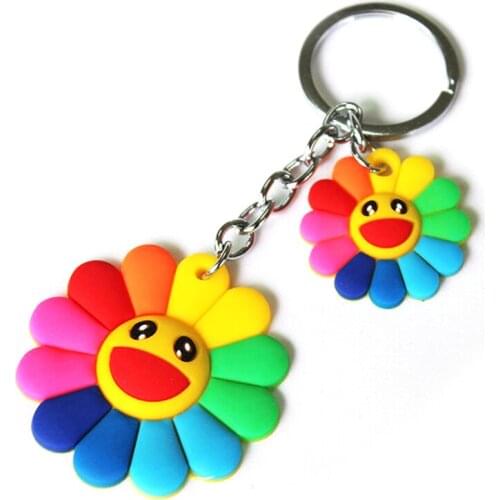 Cute Silicone Colorful Sunflower Keychain For Women Girls Cartoon Smiley Flowers Key Chain On Bag Trinket Female Wedding Gift