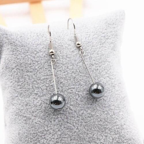 Fashion 8mm Round Dangle Earring for Women Natural Black Hematite Stone Drop Bead Earrings Eardrop Gift Jewelry Accessories A504