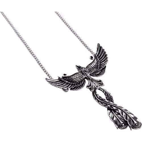 Trendy big phoenix pendant necklace men and women jewelry wings punk fashion retro sweater chain necklace pendant