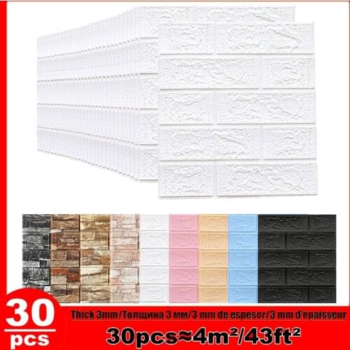 15/30PCS Self-Adhesive 3D Brick Stickers Waterproof Foam Wallpaper For Kitchen Living Room TV Wall DIY Home Decora Wall Sticker