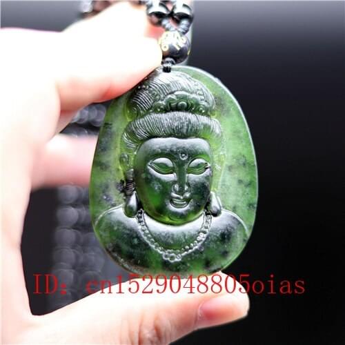 Natural Black Green Chinese Jade Guanyin Pendant Obsidian Necklace Charm Jewelry Accessories Carved Amulet Gifts for Men