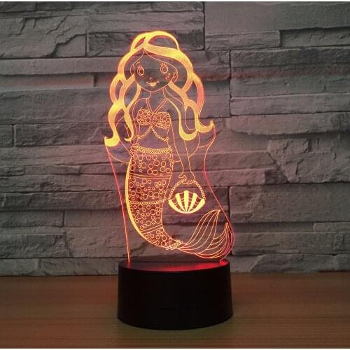 Mermaid Color Touch Remote 3d Night Light Usb Led Stereo Vision Lovely 7 color change 3D Lamp Christmas decorations gift