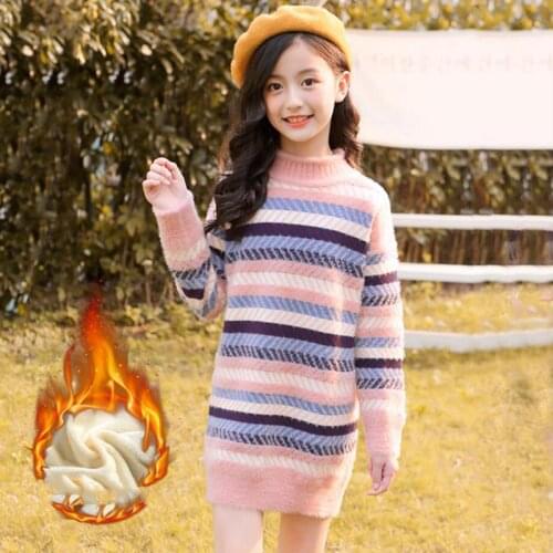 New 2020 Autumn Winter Children Girls Knitted Dress Kids Casual Turtleneck Long Sleeve Sweater Dresses Teen Girls Clothing K100