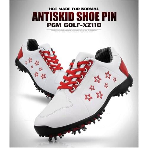 Golf Shoes PGM WomenS Waterproof Breathable Sports Spikes Shoe Golf Course Ladies Fixed Non-Slip Nail Shoes Sneakers