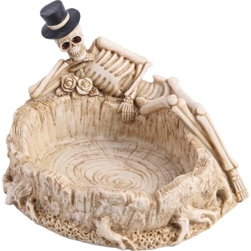 Skeleton Head Resin Ashtray Skull Ghost Cigarette Cigar Ashtray Office Crafts For Desktop Outdoor Indoor Garden Home Decor