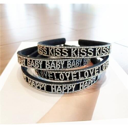 Queen Boss Fashion Rhinestone Padded BABY HAPPY Letters Hairband Headband for Women Grils Shiny Filled Headband Hair Accessories