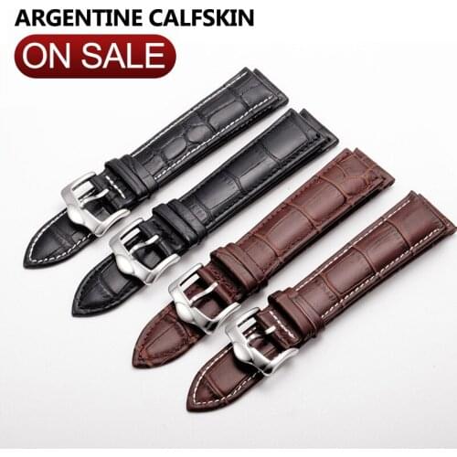 2018 New Arrived Quality 16mm-24mm Calf skin Strap For Wrist Watch Band Black Genuine Leather Durable Buckle Watch Accessories