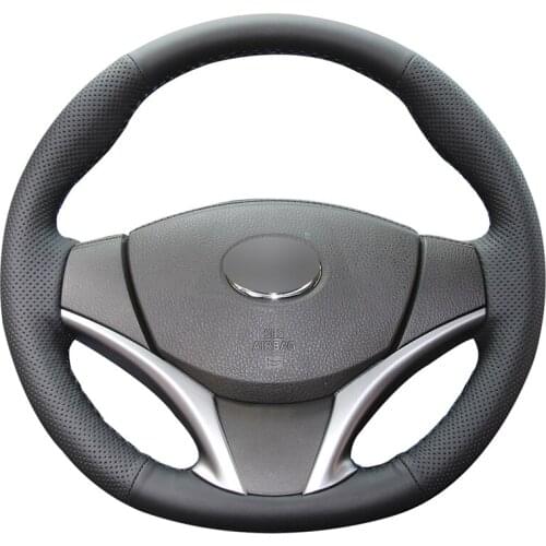 Hand-stitched Black Artificial Leather Custom Car Steering Wheel Cover for Toyota Vios 2014 2015 2016
